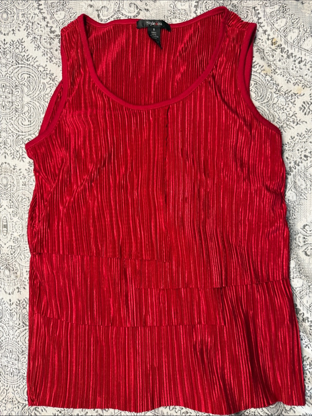 Style & Co. Vibrant Red Pleated Tank Top - Small